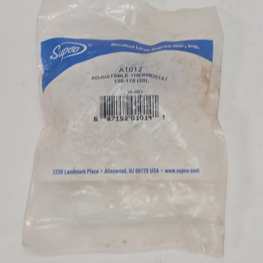 Supco AT012 Adjustable Thermostat Range 135-175F Open On Rise BRAND NEW